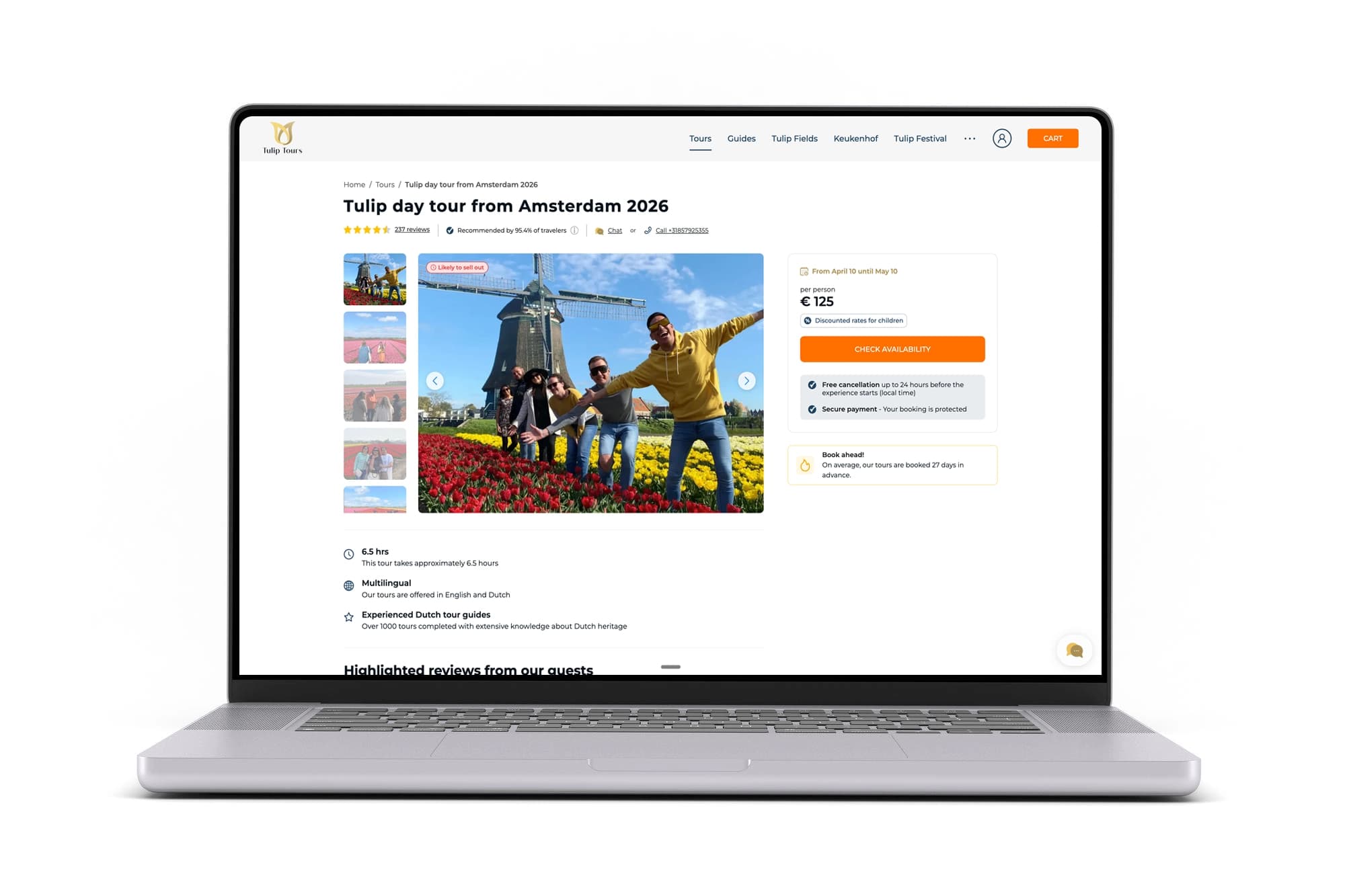 Desktopversie van een banner van Tulip Tours Holland